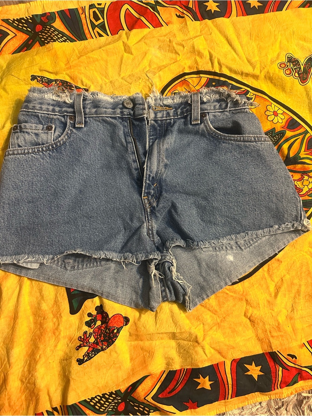 Levi's Blue Frayed Denim Shorts